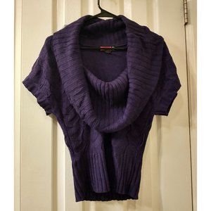 Say What? Cowl Neck Purple Short-Sleeved Sweater